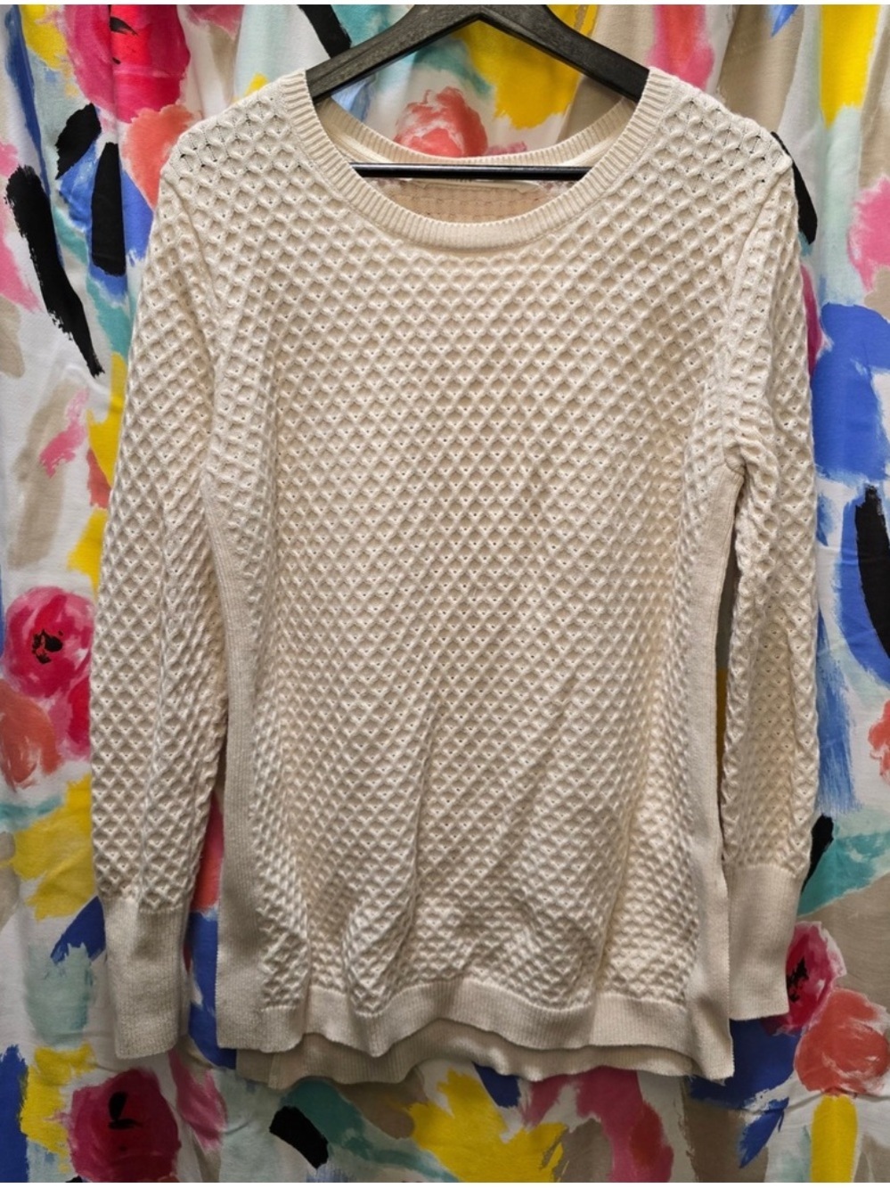 Athleta Women's Cream Knit Long Sleeve Sweater Merino Wool Blend Large